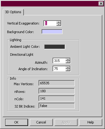 3D Options dialog box