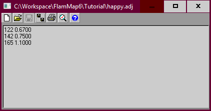 FlamMap Text Editor displaying ROS Adjustment File