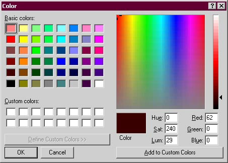 Color dialog box for picking colors