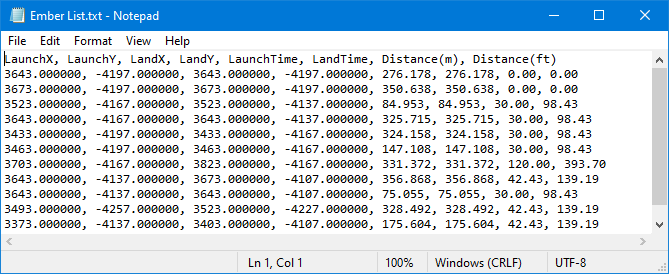 Ember list as displayed in Notepad.