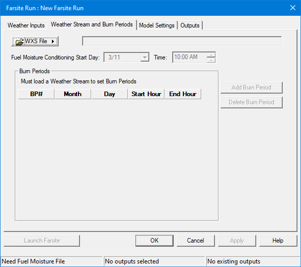 Blank Weather Stream and Burn Periods Tab.