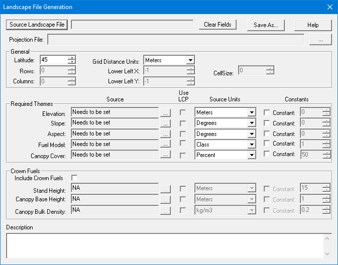 Blank Landscape File Generation dialog box.