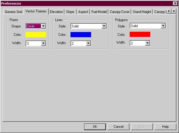 Preferences dialog box showing Vector Themes tab.