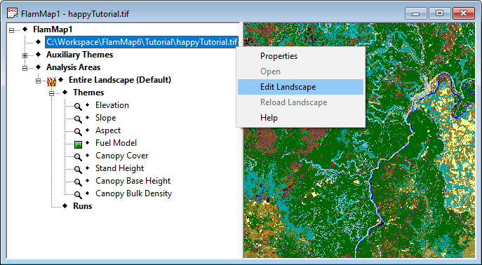 Project window with Edit Landscape shortcut command.