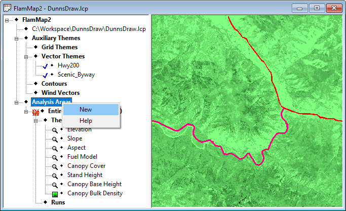 Project window showing Analysis area shortcut menu.