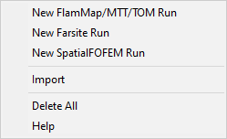 Shortcut menu for Runs tree item.