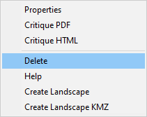 Analysis area shortcut menu with Delete command selected.