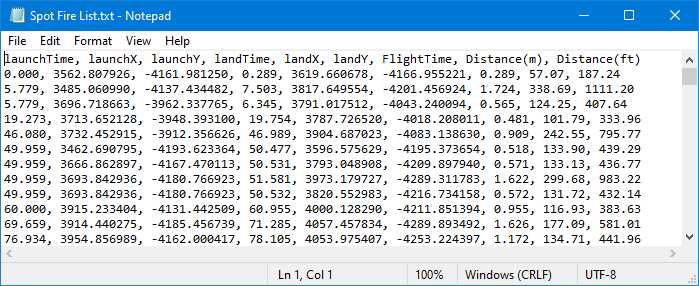 Example of Spot Fire CSV text file output.