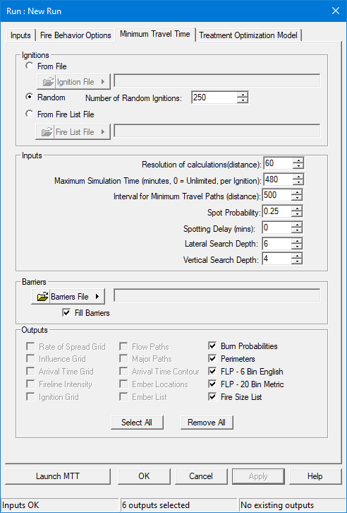 Minimum Travel Timr tab showing all the necessary inputs.