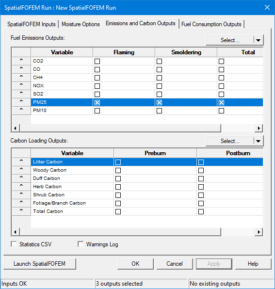 Completed Emissions and Carbon Outputs for Simple PM2.5 run.