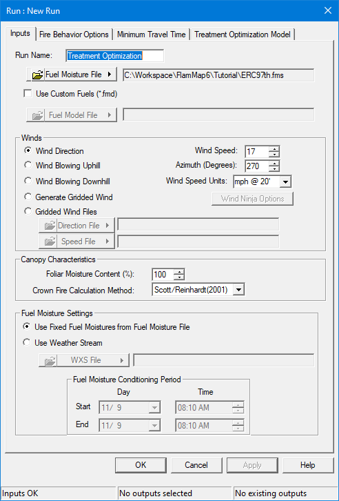 Completed Inputs tab for TOM run.