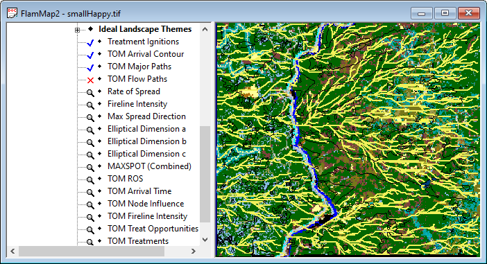 Project window displaying TOM Major Paths and TOM Arrival Contours.