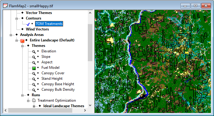 Project window showing TOM Treatments contours.