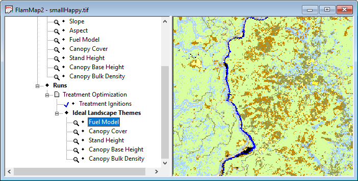 Project window showing the ideal landacape fuel model theme.