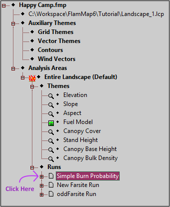 Tree pane indication where to click to expand Run item.