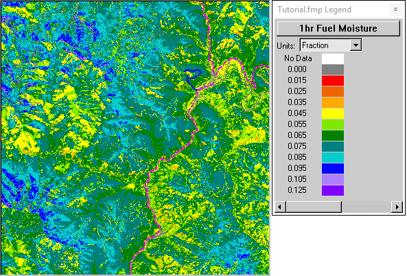 1 hour fuel moisture output from Variable Fuel Moistures run.