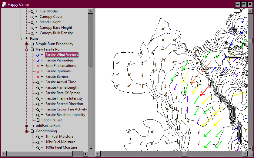 Farsite wind vector examples in display pane.