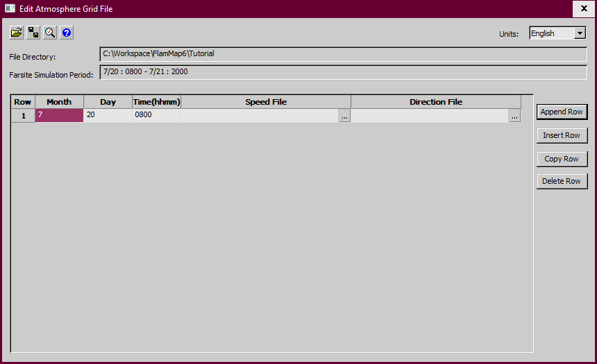 Edit Atmosphere Grid File dialog showing first row.
