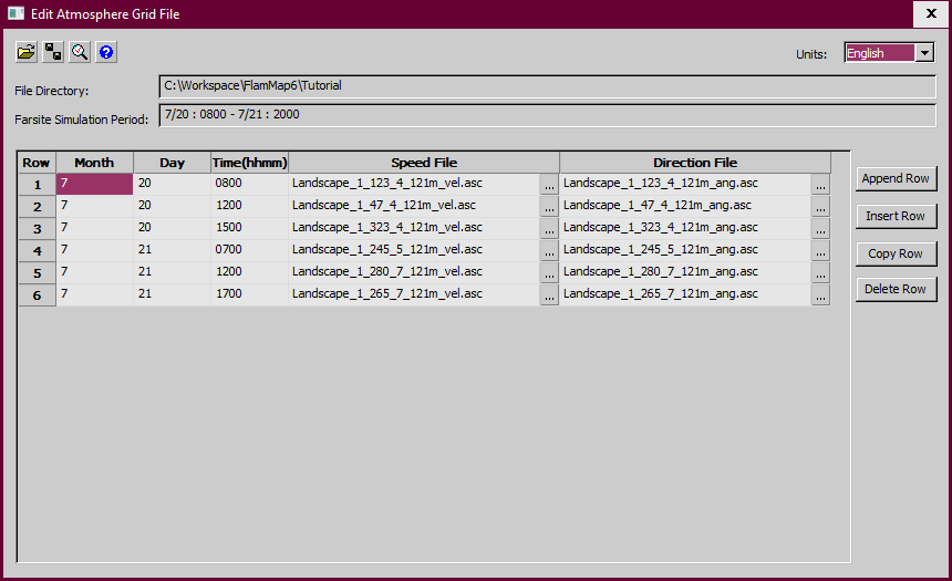Edit Atmosphere Grid File dialog showing six rows.