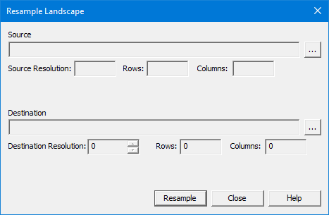 Blank Resample Landscape dialog.
