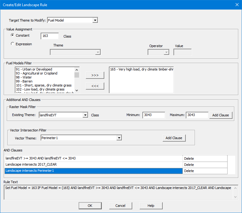 Create/Edit Landscape Rule dialog showing edit rule with mutiple masks..