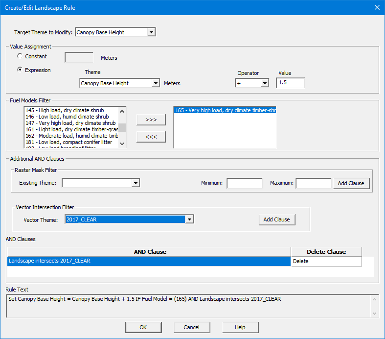 Create/Edit Landscape Rule dialog showing complex edit rule.