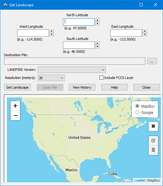 Blank Get Landscape dialog.