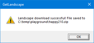 Message confirming successful landscape download and file location.