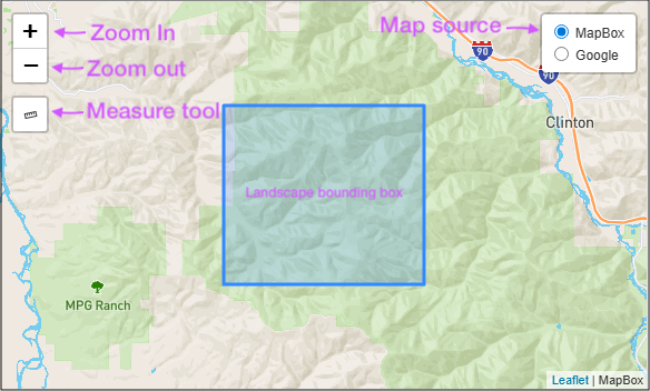 Get Weather map showing controls and landscape bounding box.