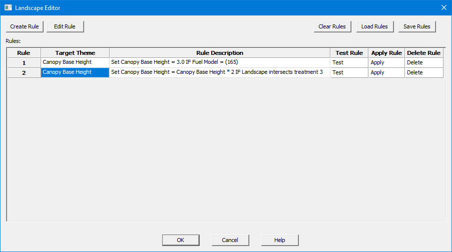 Landscape Editor showing two canopy base height rules.