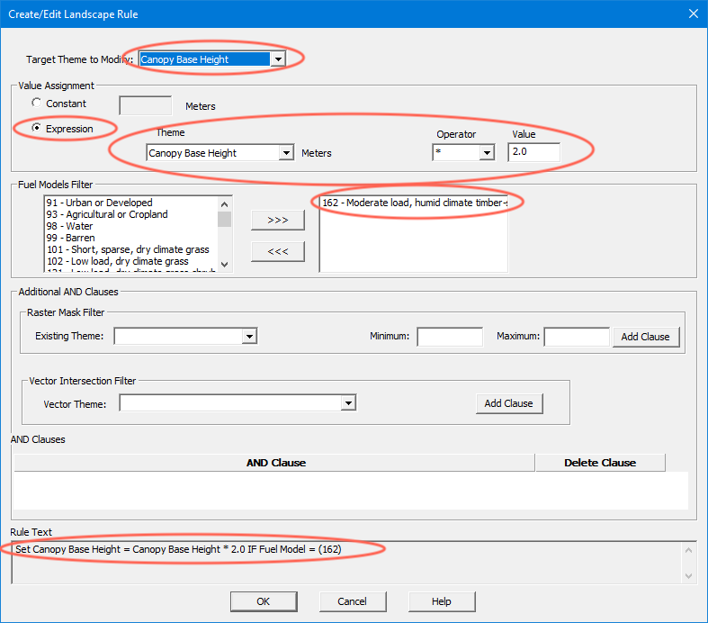 Create/Edit Landscape Rule dialog with settings to use expression for edit.