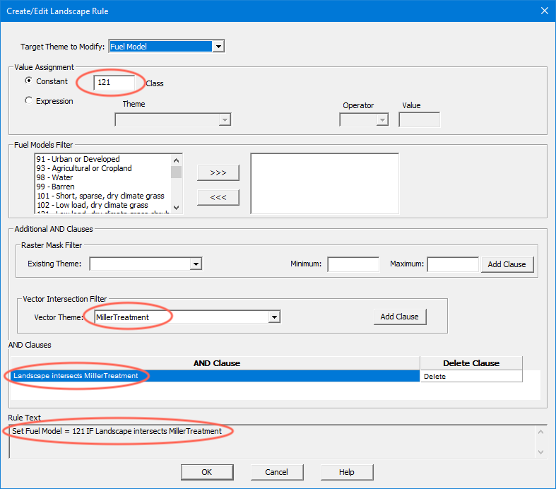 reate/Edit Landscape Rule displaying settings to create new edit rule with a vector mask.