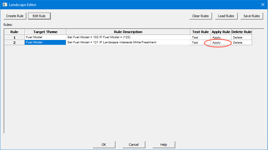 Landscape editor dialog showing two two edit rules.