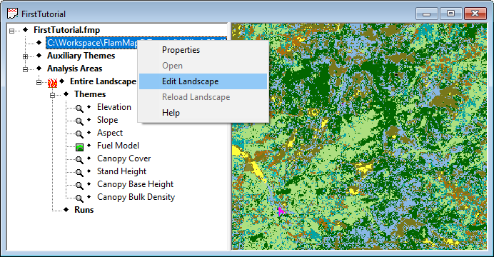 Project window with Edit Landscape shortcut command.