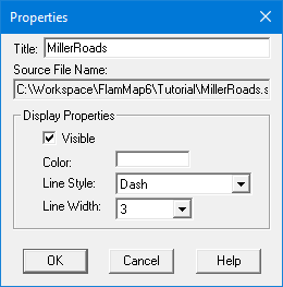 Modified Properties dialog box for the MillerRoads shapefile