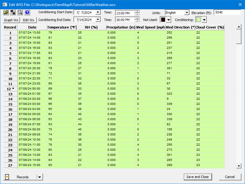 Edit WXS File dialog showing conditioning period.