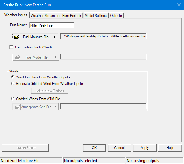 Weather Inputs tab after loading FMS file.