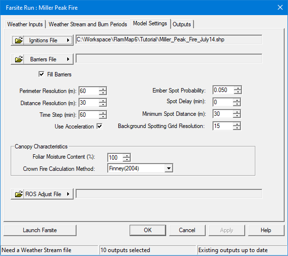 Model settings tab with tutorial settings.