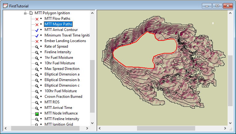 MTT node influence grid with arrival time contours