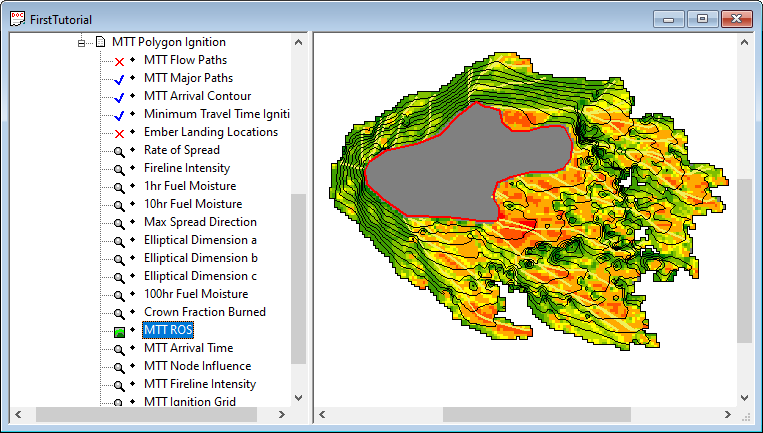 MTT ROS grid with arrival time contours.