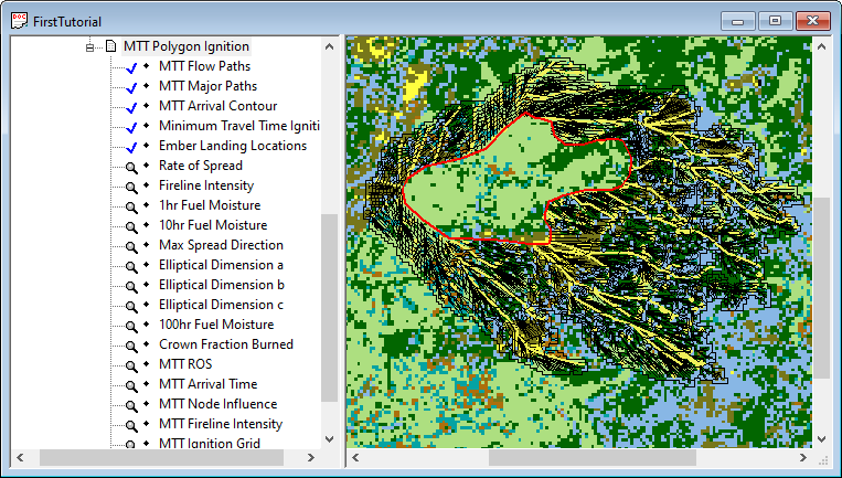 Project window with display pane zoomed in to MTT simulation results.