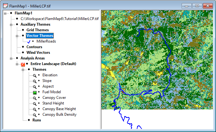 Project window after loading MillerRoads shapefile