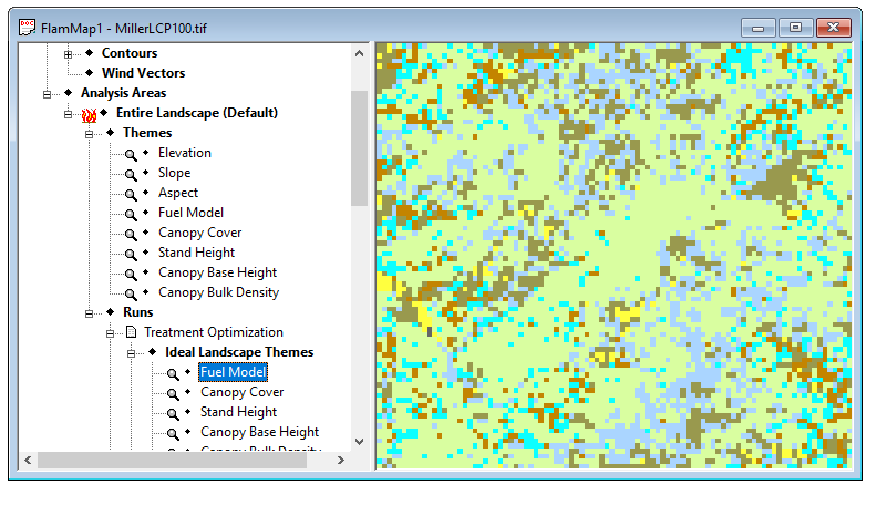 Project window showing the ideal landacape fuel model theme.