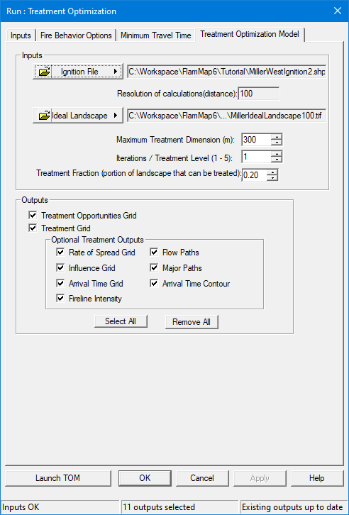 Completed Treatment Optimization Model tab.