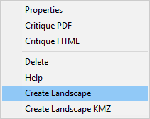 Analysis area shortcut menu with Create Landscape selected.